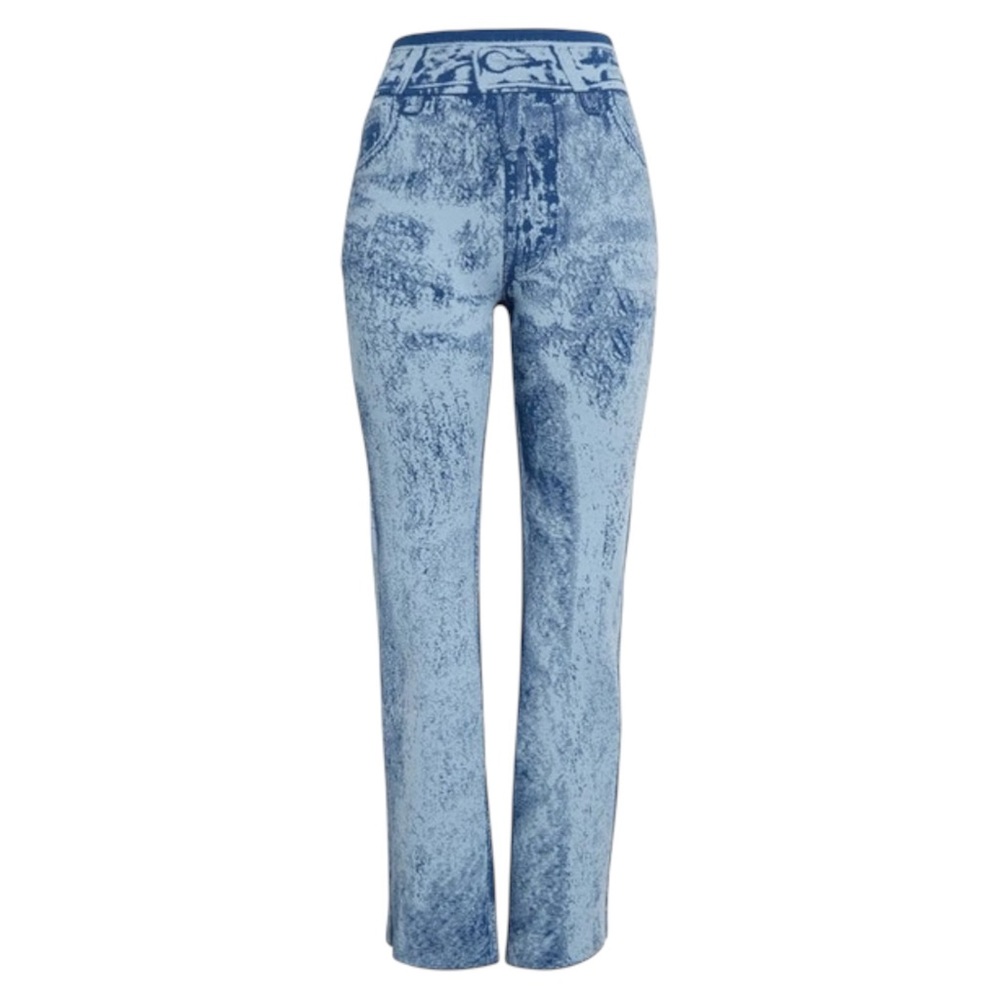 PH5 trompe l'oeil blue Toby stretch flared fake jean pant leggings with slits
